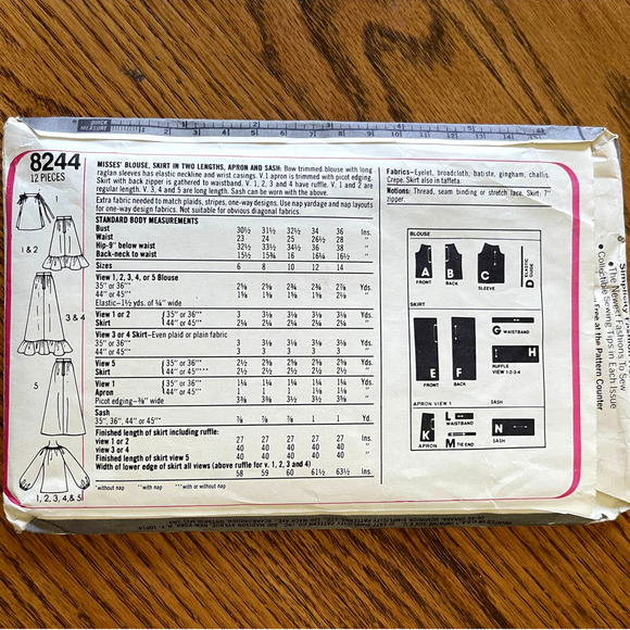 Vintage 1970s Simplicity 8244 Sewing Pattern Size XS 10 Top Skirt Apron COMPLETE - Picture 2 of 2